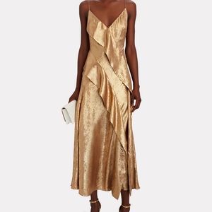 ACLER Queensbridge Ruffled Metallic Chiffon Midi Dress Gold Wedding Guest